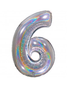 Balão Número 6 Prateado Holográfico